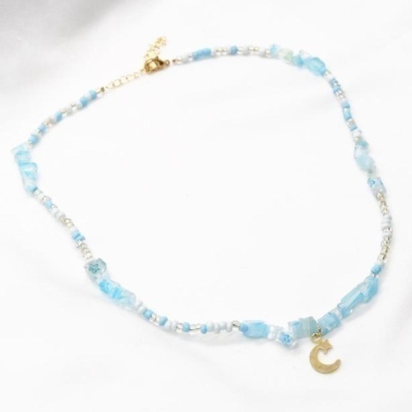 Blue Stone Beaded Moon Necklace - Picture 1 of 4